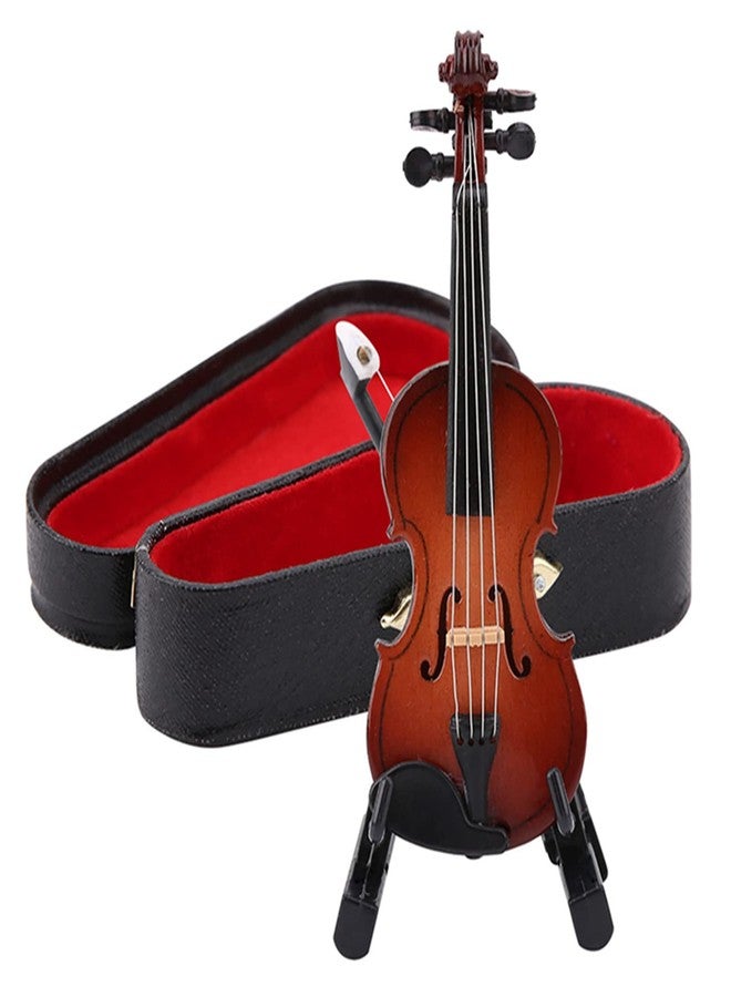 Moncer Wooden Miniature Violin with Stand, Bow and Case Mini Dollhouse Musical Instrument Display for Home Decoration 3.15 x 1.18 x 0.31in - Image 1